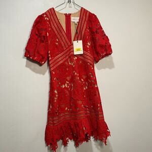 Adelyn Rae Womens Crochet Floral Lace Aplique Feminine Cottage Elegant Orange XS